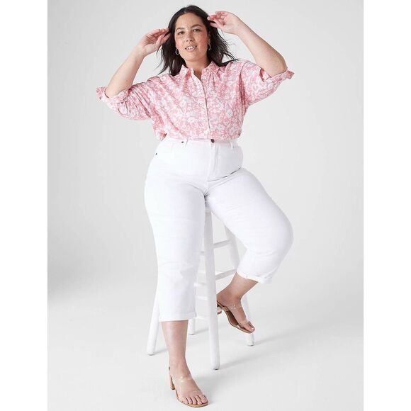 Lane Bryant Floral Cotton Popover Button Shirt Blouse Pink Plus Size 18/20 2X - Picture 4 of 9